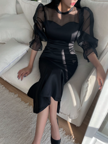 [셀프웨딩]라비앙 시스루 머메이드 드레스(black)