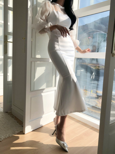 [셀프웨딩]라비앙 시스루 머메이드 드레스(white)